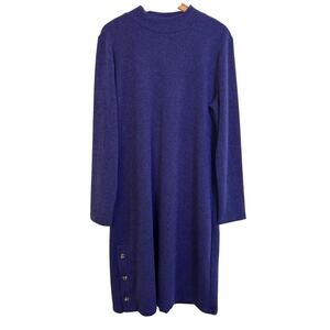 Banana Republic Sweater Shift Dress Size XL Mock neck Button Side Blue Relaxed